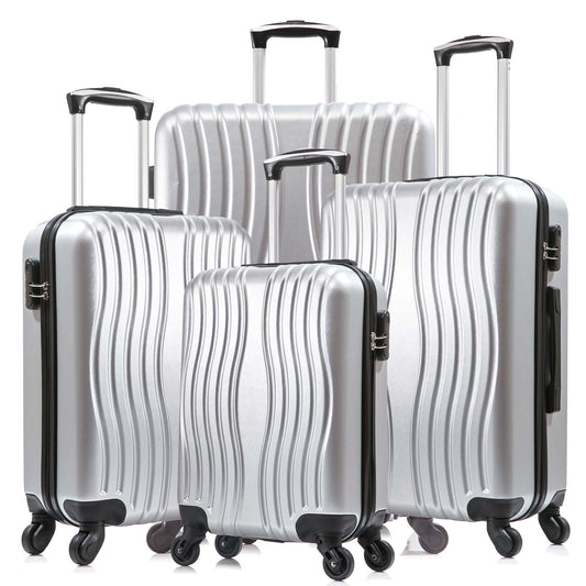 4 Piece Luggage Set PC Material Hard Shell  Suitcase with Spinner Wheels Lightweight Suitcase Set Silver