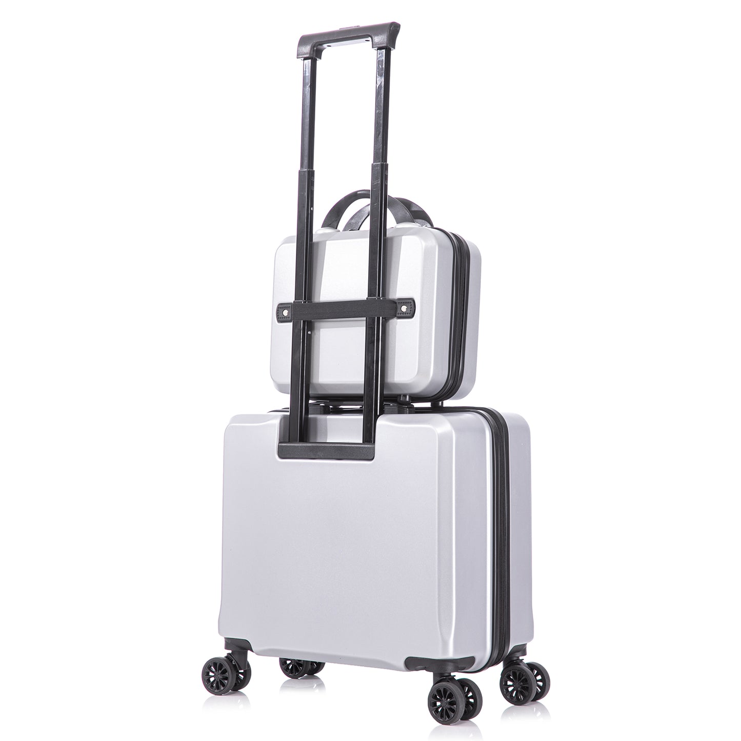 2 Piece Travel Luggage Set Hard shell Suitcase with Spinner Wheels 18” Underseat luggage and 14” Comestic Travel case Toiletry box  Silver