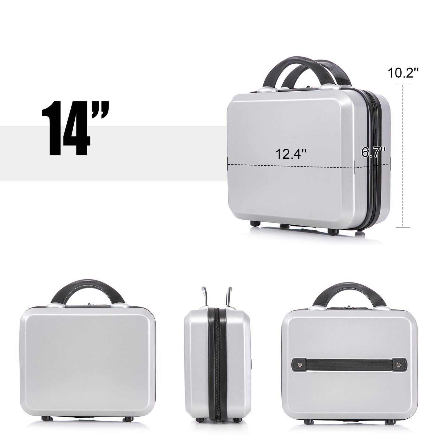 2 Piece Travel Luggage Set Hard shell Suitcase with Spinner Wheels 18” Underseat luggage and 14” Comestic Travel case Toiletry box  Silver