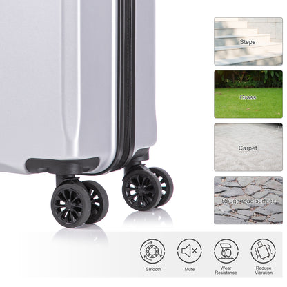 2 Piece Travel Luggage Set Hard shell Suitcase with Spinner Wheels 18” Underseat luggage and 14” Comestic Travel case Toiletry box  Silver