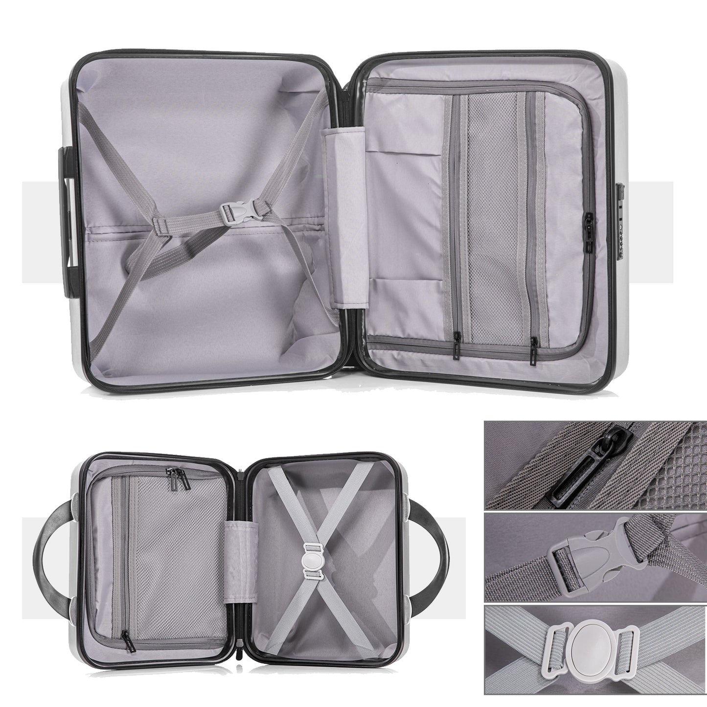 2 Piece Travel Luggage Set Hard shell Suitcase with Spinner Wheels 18” Underseat luggage and 14” Comestic Travel case Toiletry box  Silver