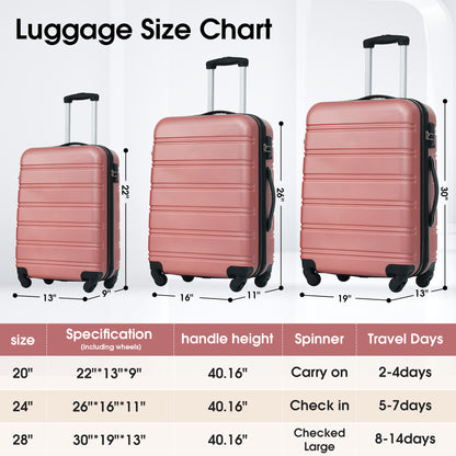 3 Piece Luggage Set Hardside Spinner Suitcase with TSA Lock 20" 24' 28"