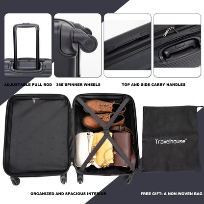 20" Carry on Luggage Lightweight Suitcase, Spinner Wheels, Black