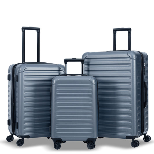 Luggage Sets New Model Expandable ABS+PC 3 Piece Sets with Spinner Wheels Lightweight TSA Lock (20/24/28),  STEEL GRAY