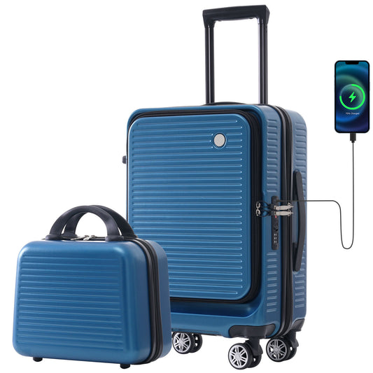 Carry-on Luggage 20 Inch Front Open Luggage Lightweight Suitcase with Front Pocket and USB Port, 1 Portable Carrying Case