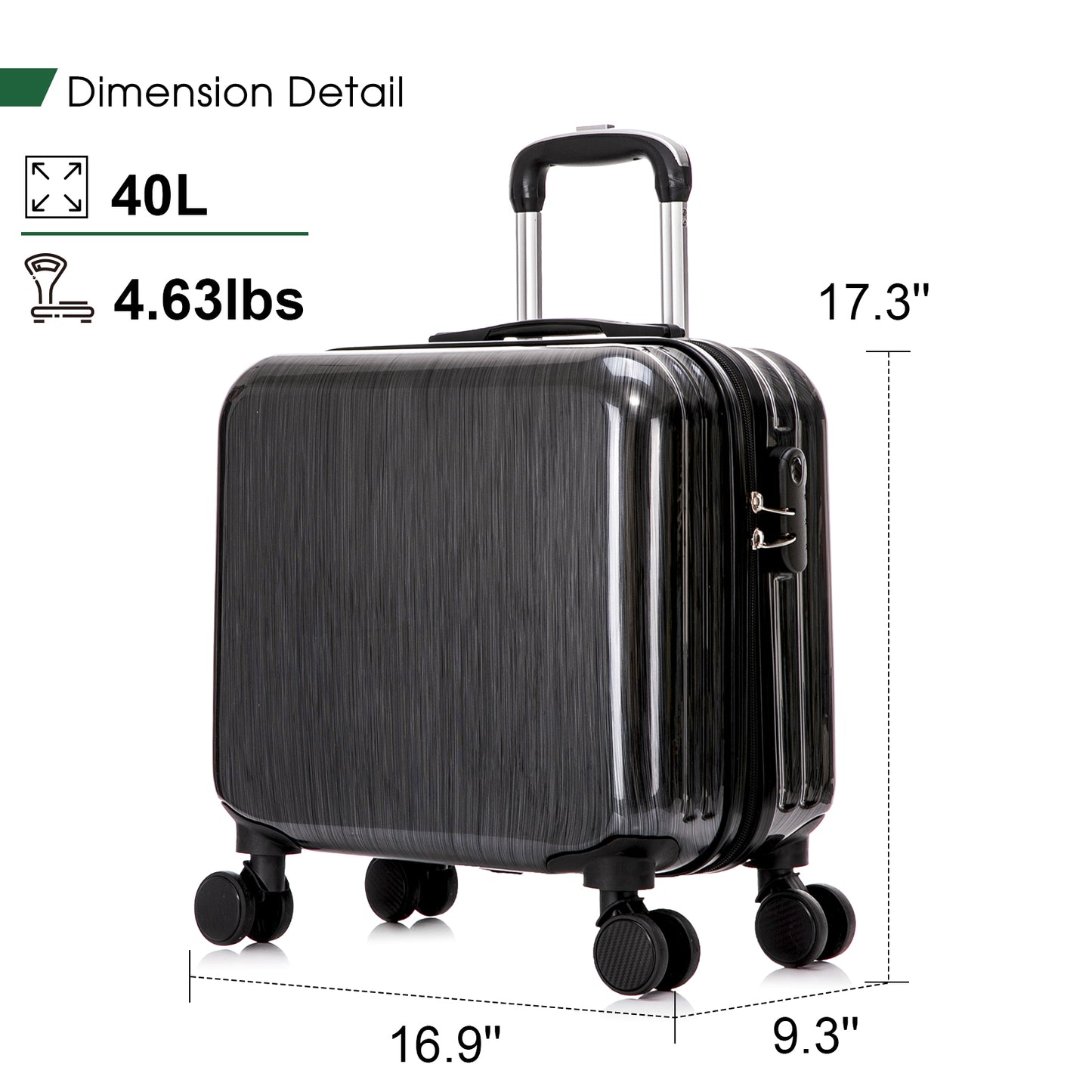 18'' Underseat Luggage for Airlines Hardside Lightweight Carry On Suitcase with Spinner Wheels Hardshell Suitcase