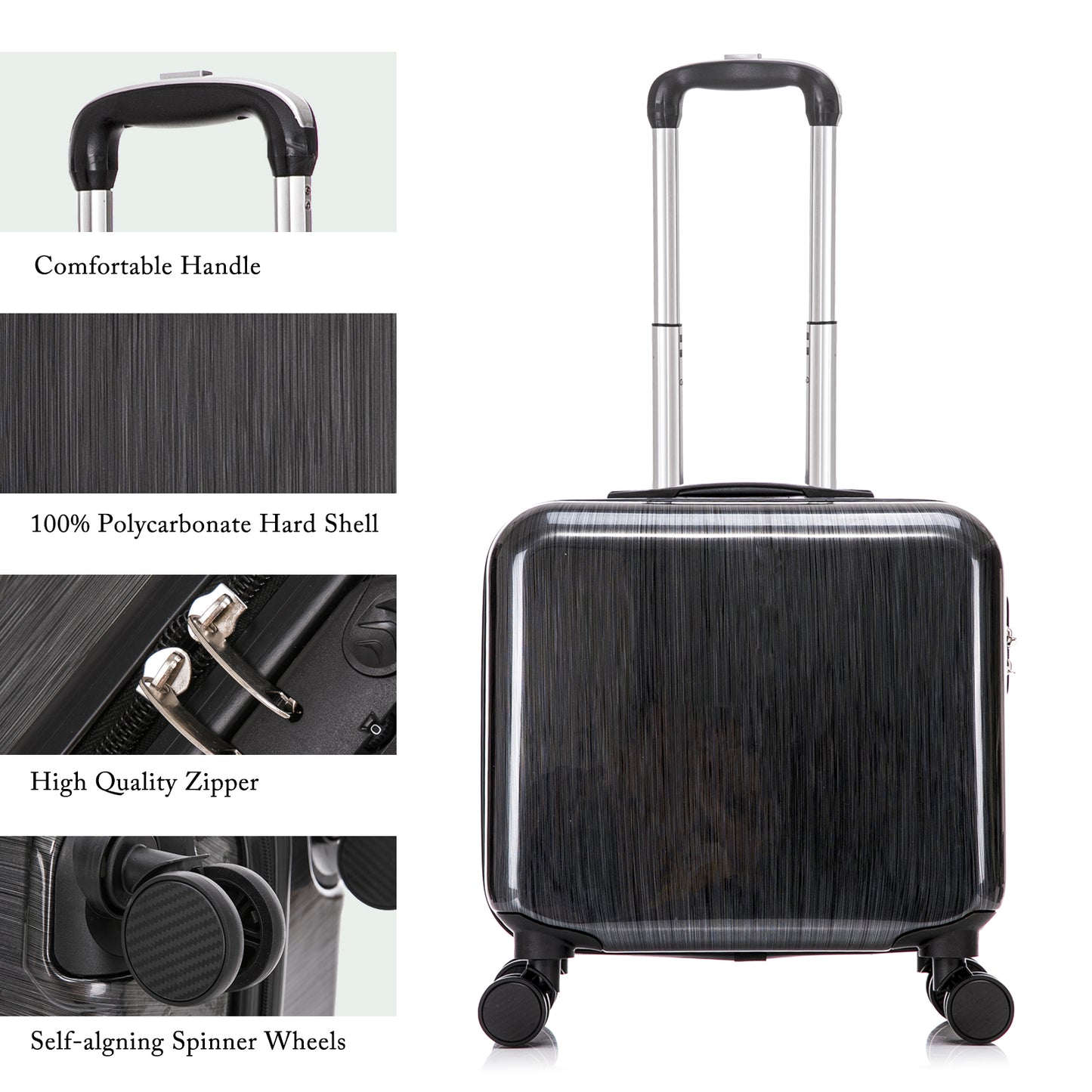 18'' Underseat Luggage for Airlines Hardside Lightweight Carry On Suitcase with Spinner Wheels Hardshell Suitcase