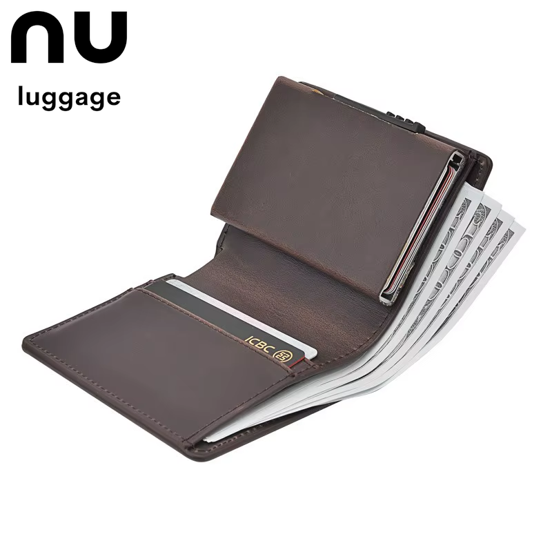 2024 New anti Theft Retro Men'S Short Luxury Wallet Pop-Up Card Case New Aluminum Folding Wallets for Men Small Coin Purse