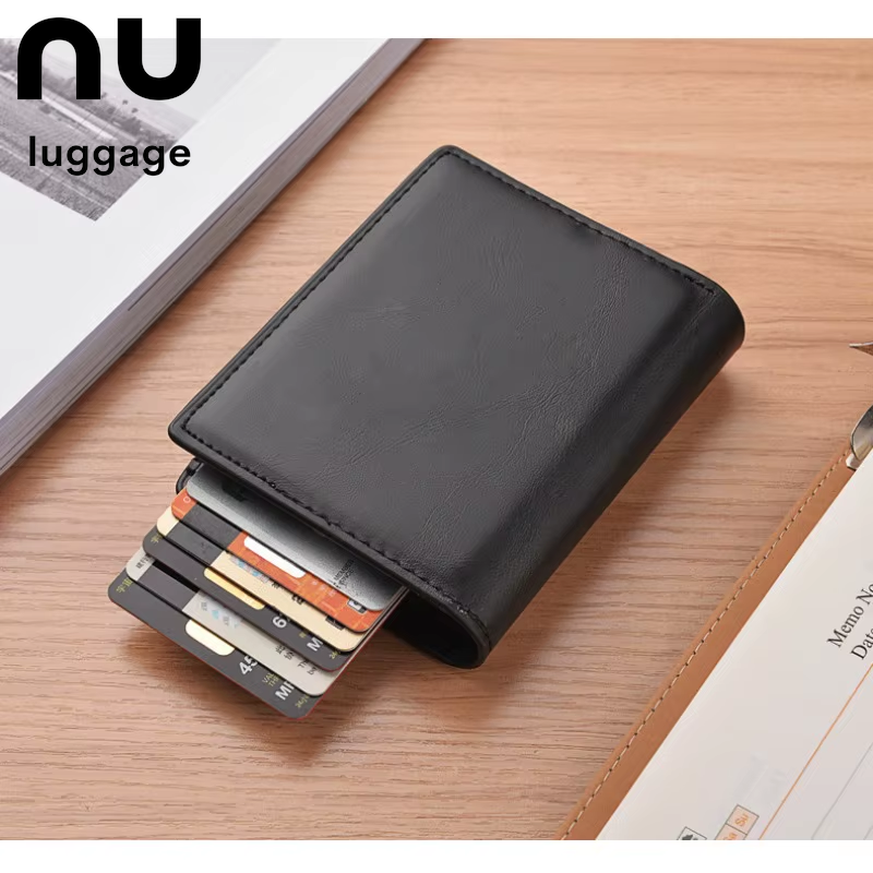 2024 New anti Theft Retro Men'S Short Luxury Wallet Pop-Up Card Case New Aluminum Folding Wallets for Men Small Coin Purse