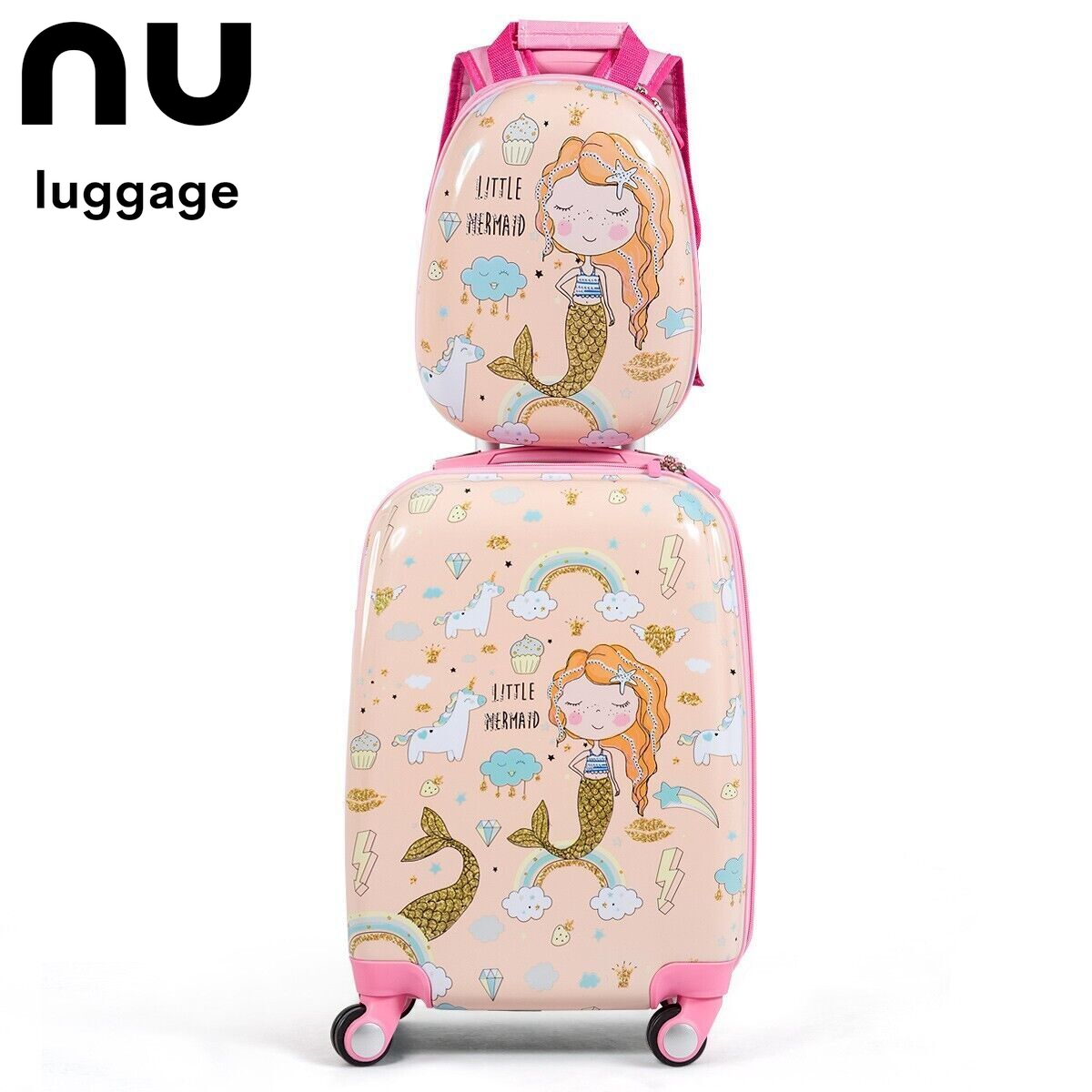 2Pcs 12" 18" ABS Kids Suitcase Backpack Luggage Set School Travel Lightweight