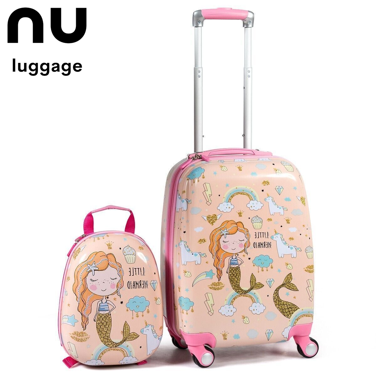 2Pcs 12" 18" ABS Kids Suitcase Backpack Luggage Set School Travel Lightweight