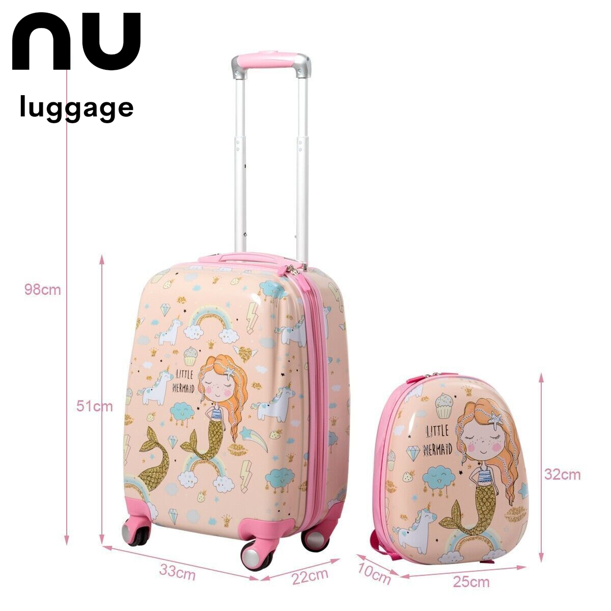 2Pcs 12" 18" ABS Kids Suitcase Backpack Luggage Set School Travel Lightweight