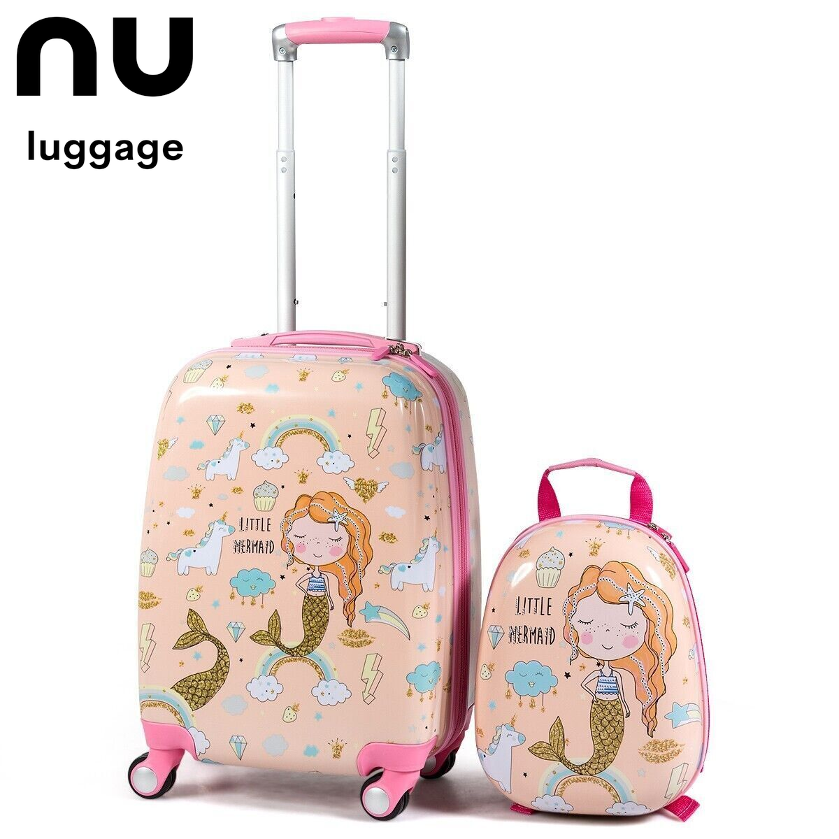 2Pcs 12" 18" ABS Kids Suitcase Backpack Luggage Set School Travel Lightweight