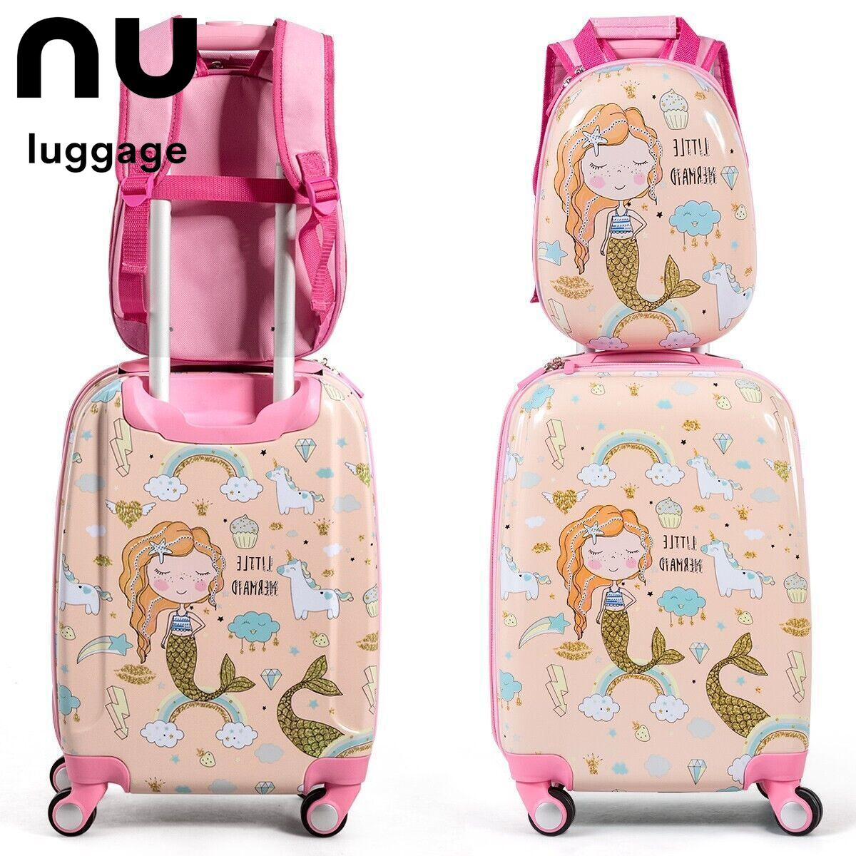 2Pcs 12" 18" ABS Kids Suitcase Backpack Luggage Set School Travel Lightweight